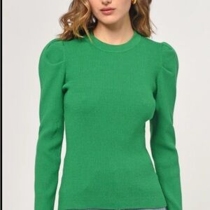 Puff Sleeve Knit Top Green Large